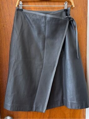 Black Faux Leather Midi Wrap Skirt